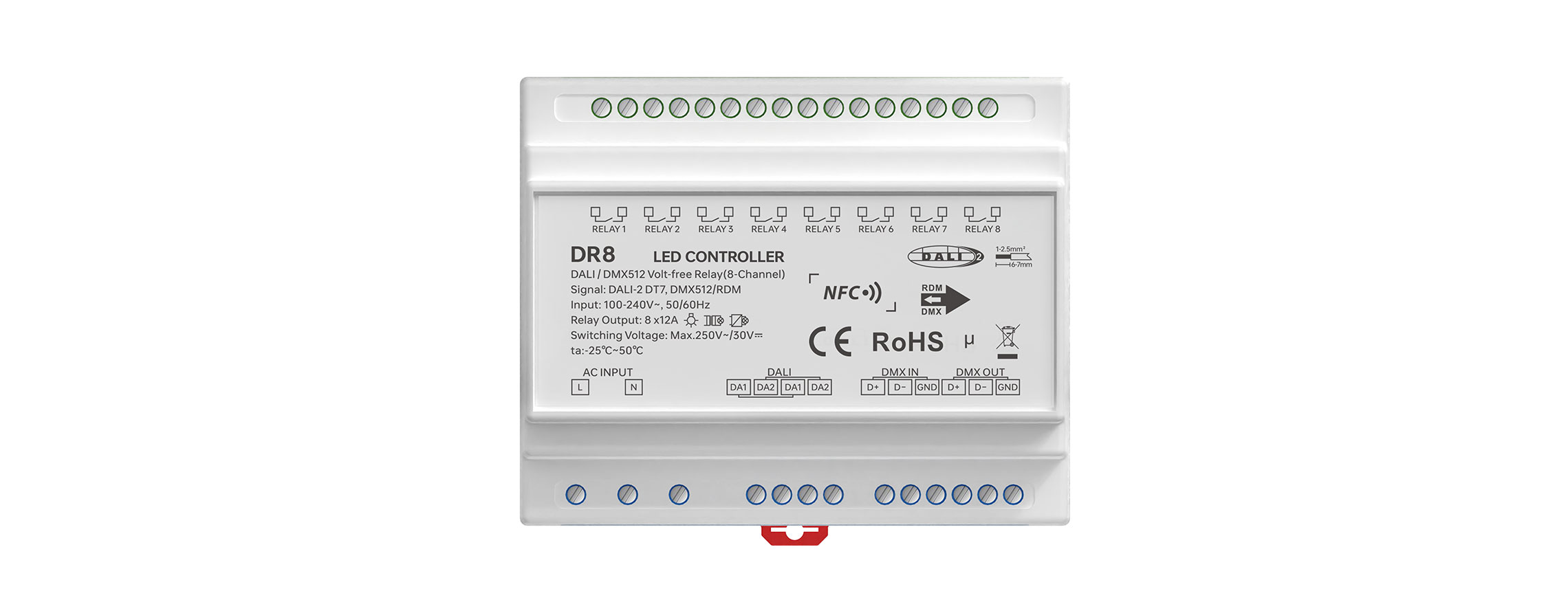 NFC Programmable 8CH DALI-2 DT7，DMX512/RDM Relay Unit DR8