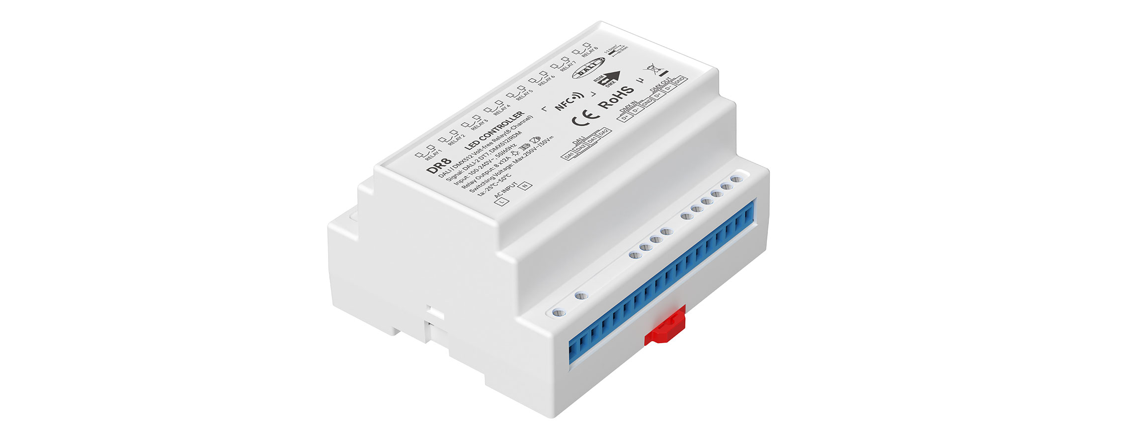 NFC Programmable 8CH DALI-2 DT7，DMX512/RDM Relay Unit DR8