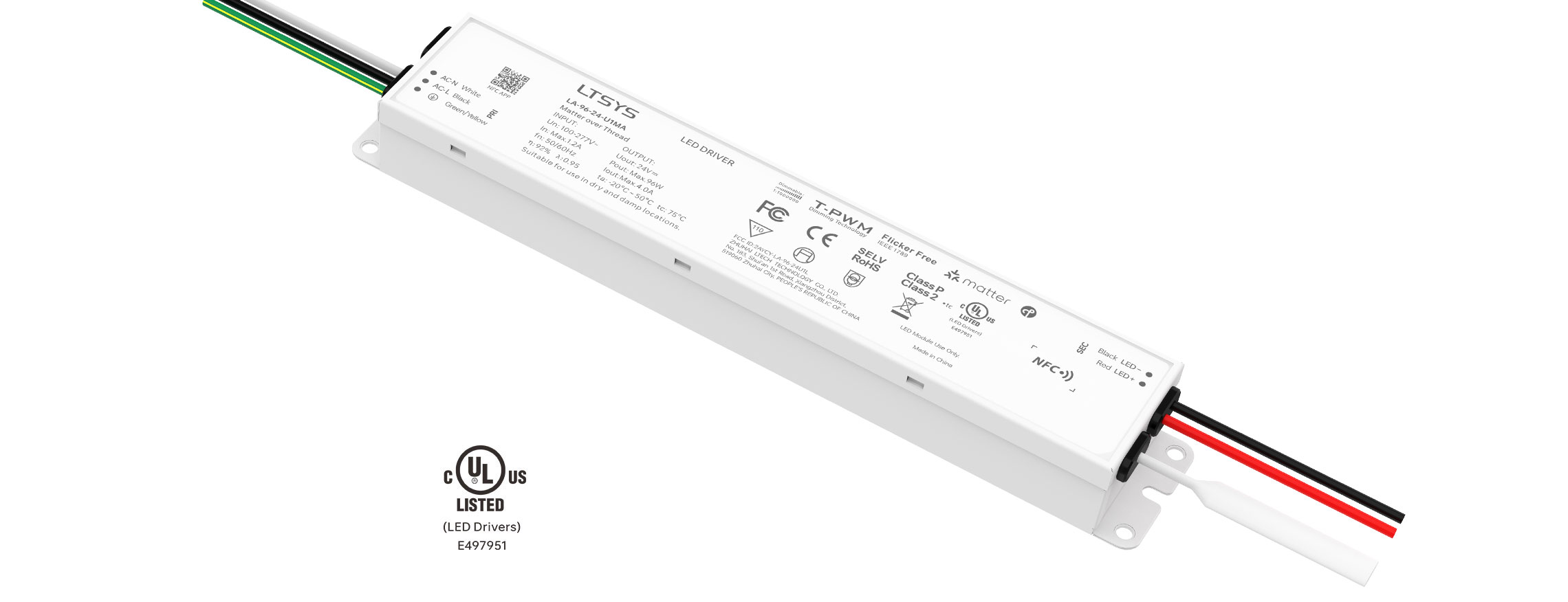 96W 24V UL Certification NFC CV Matter LED Driver LA-96-24-U1MA