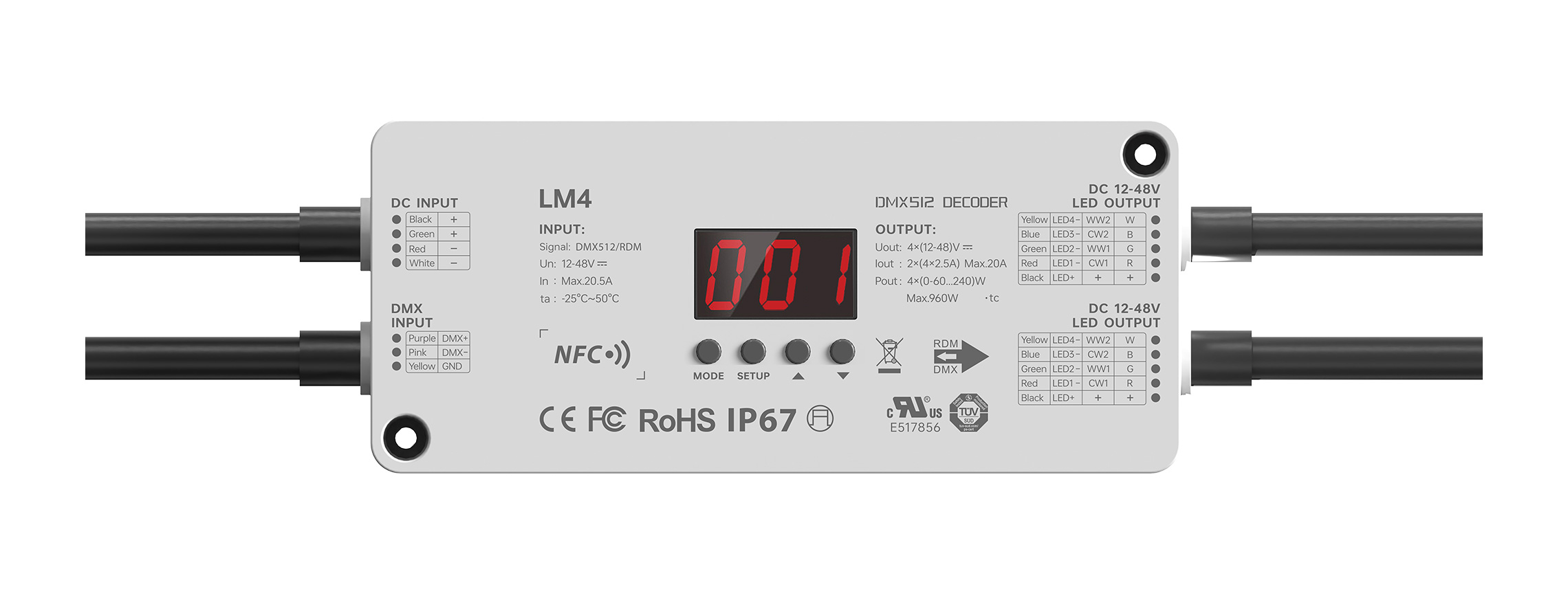 4路 DMX/RDM NFC近场编程 低压防水LED恒压控制器 LM4