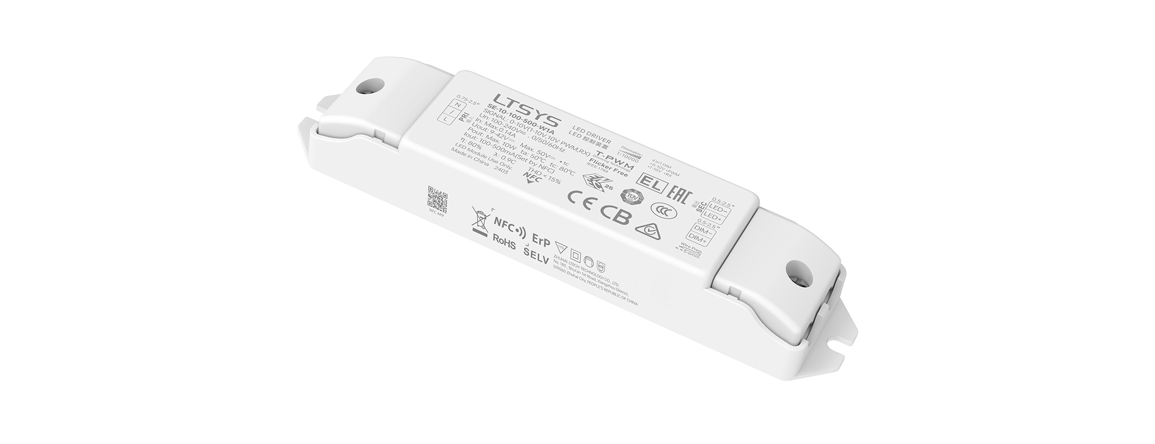 10W 100-500mA NFC CC 0/1-10V LED driver SE-10-100-500-W1A